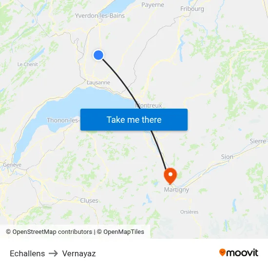Echallens to Vernayaz map