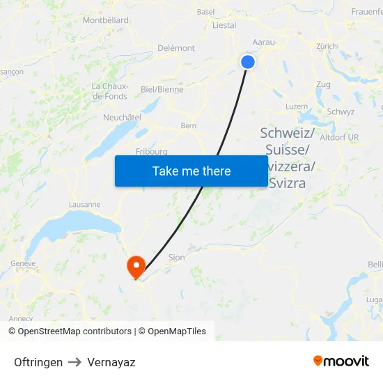 Oftringen to Vernayaz map