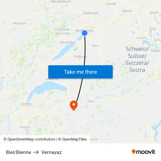 Biel/Bienne to Vernayaz map