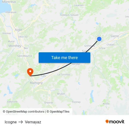 Icogne to Vernayaz map