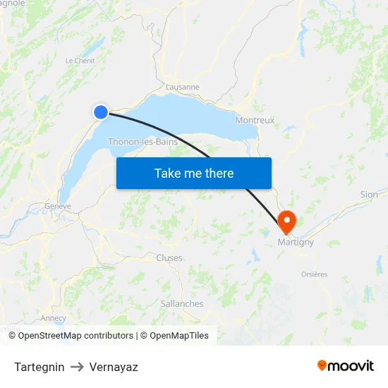 Tartegnin to Vernayaz map