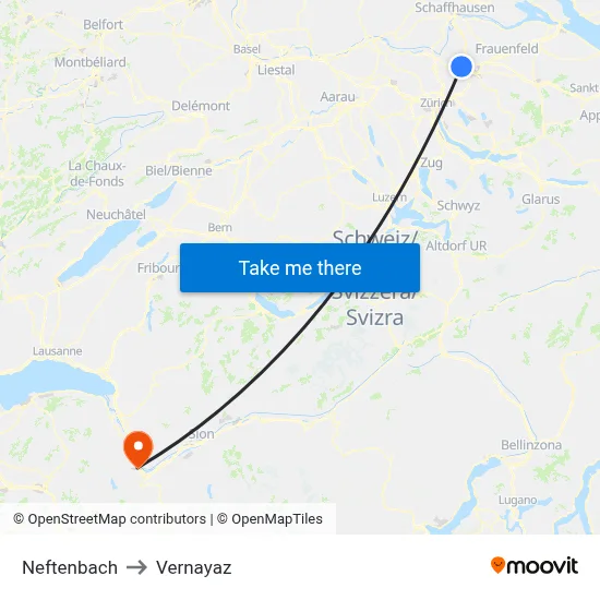 Neftenbach to Vernayaz map