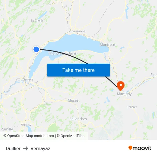 Duillier to Vernayaz map