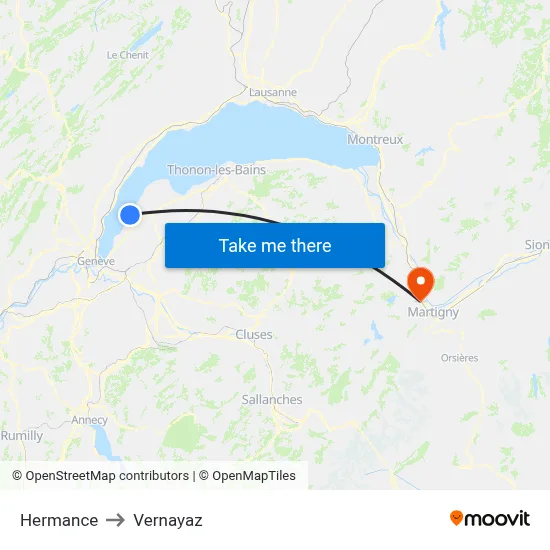 Hermance to Vernayaz map