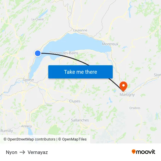 Nyon to Vernayaz map