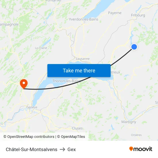 Châtel-Sur-Montsalvens to Gex map