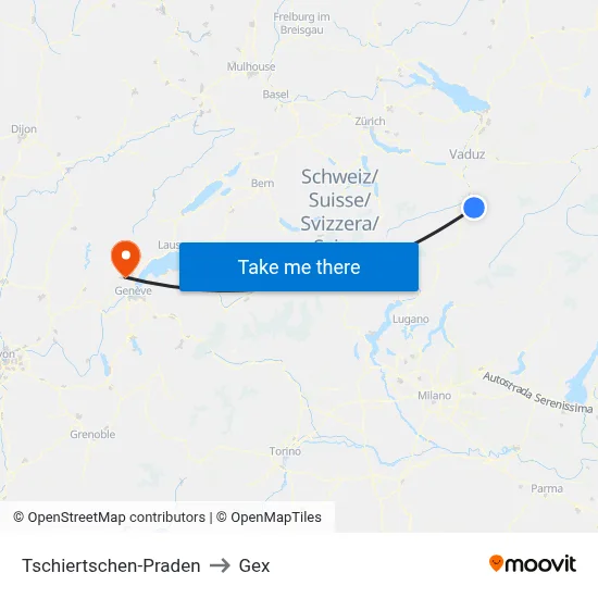 Tschiertschen-Praden to Gex map