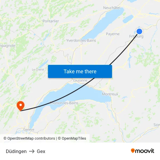 Düdingen to Gex map