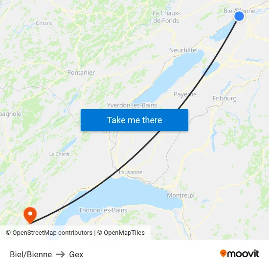 Biel/Bienne to Gex map