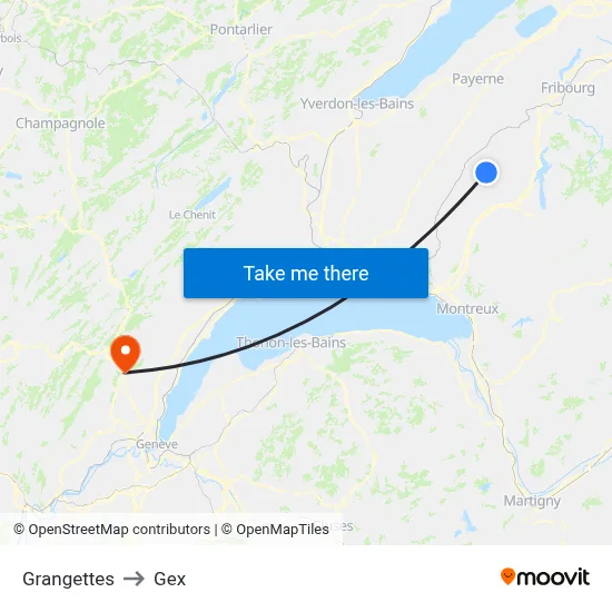 Grangettes to Gex map