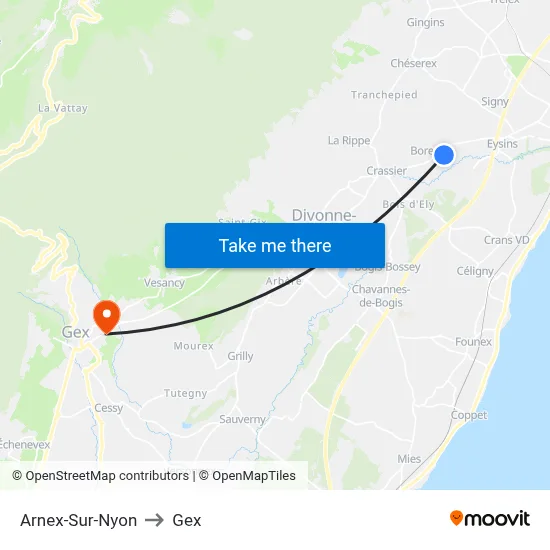 Arnex-Sur-Nyon to Gex map