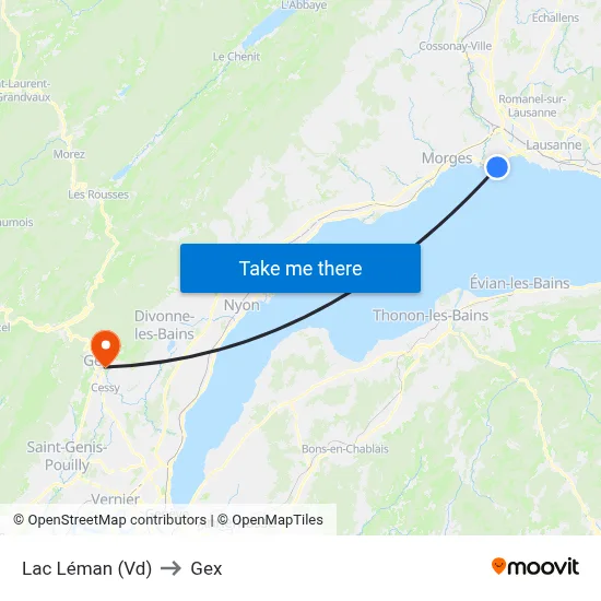 Lac Léman (Vd) to Gex map
