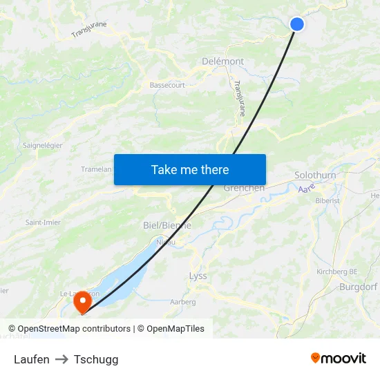 Laufen to Tschugg map