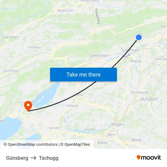 Günsberg to Tschugg map