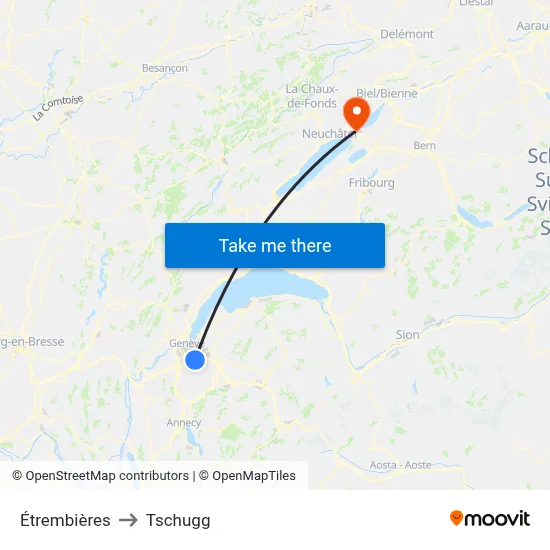 Étrembières to Tschugg map