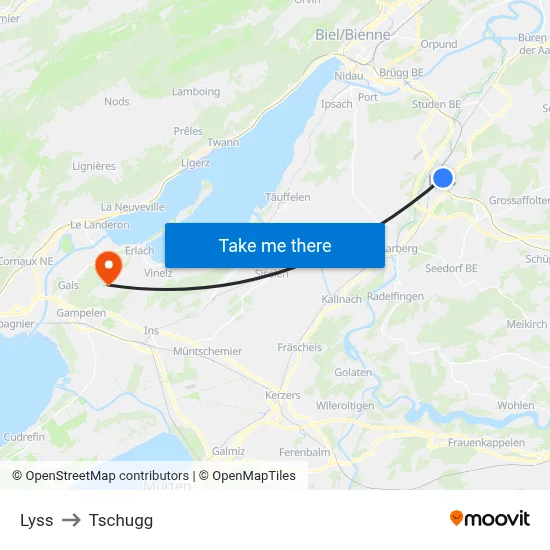 Lyss to Tschugg map