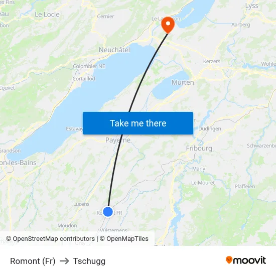 Romont (Fr) to Tschugg map