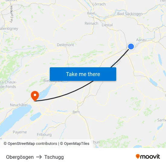 Obergösgen to Tschugg map