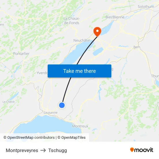 Montpreveyres to Tschugg map