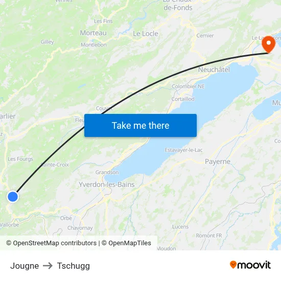 Jougne to Tschugg map