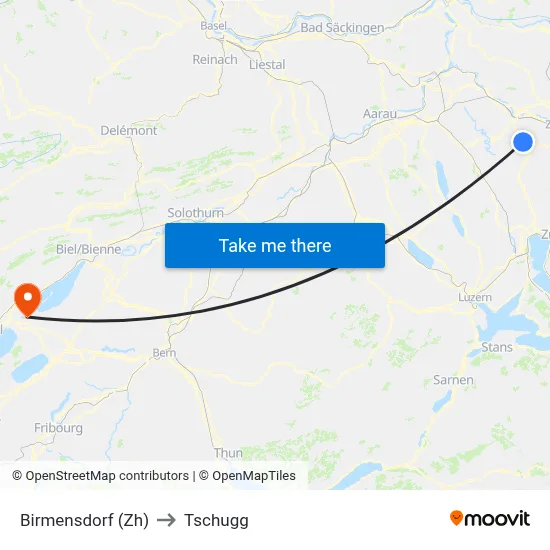 Birmensdorf (Zh) to Tschugg map