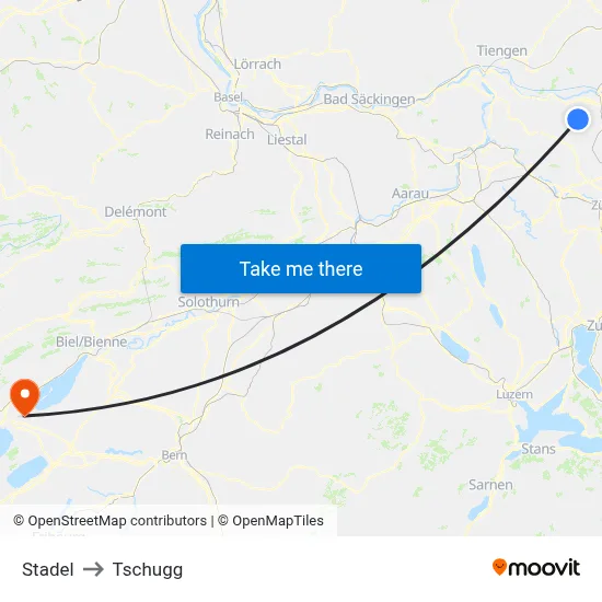 Stadel to Tschugg map