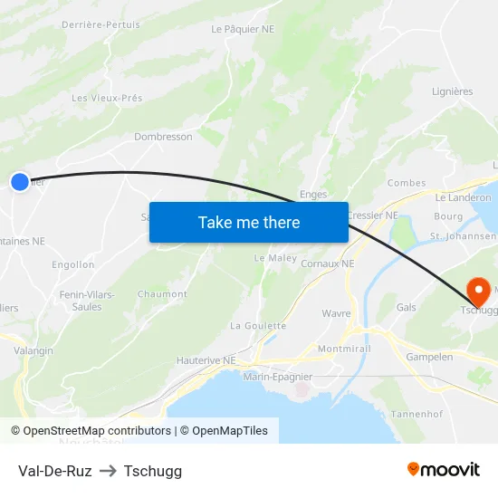 Val-De-Ruz to Tschugg map