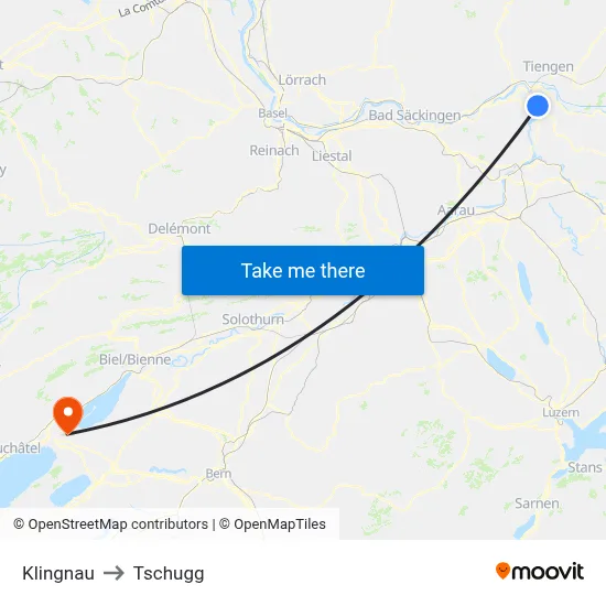Klingnau to Tschugg map