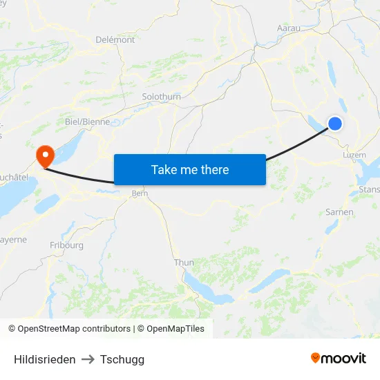 Hildisrieden to Tschugg map