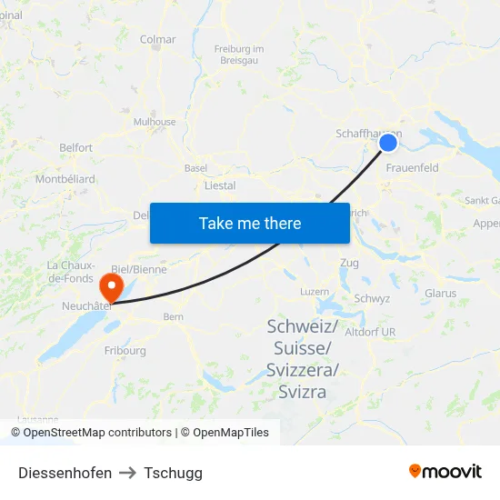 Diessenhofen to Tschugg map