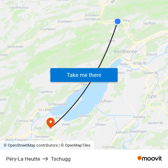 Péry-La Heutte to Tschugg map