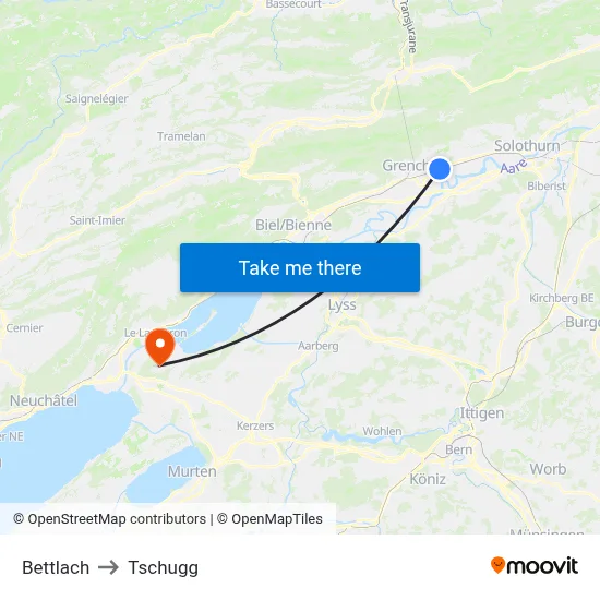 Bettlach to Tschugg map