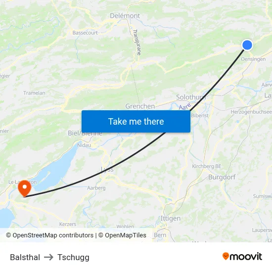 Balsthal to Tschugg map