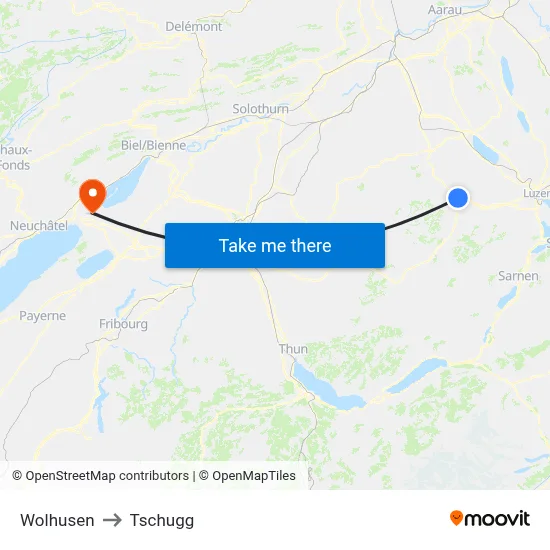 Wolhusen to Tschugg map