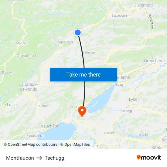 Montfaucon to Tschugg map