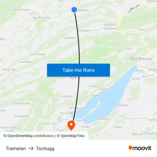 Tramelan to Tschugg map