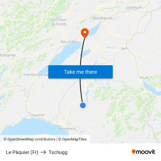 Le Pâquier (Fr) to Tschugg map