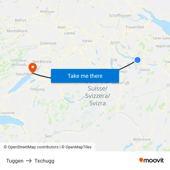 Tuggen to Tschugg map
