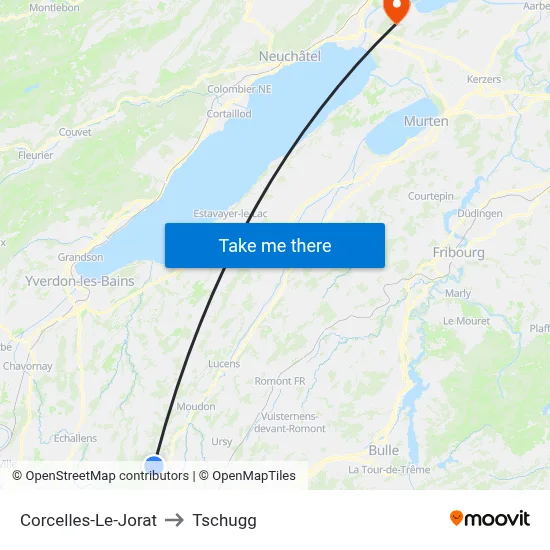Corcelles-Le-Jorat to Tschugg map