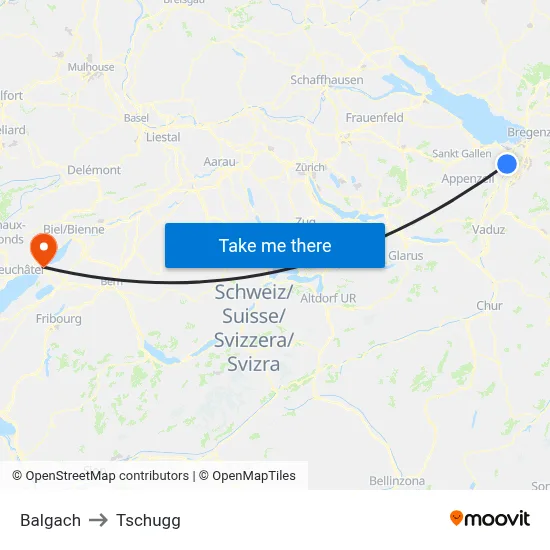 Balgach to Tschugg map