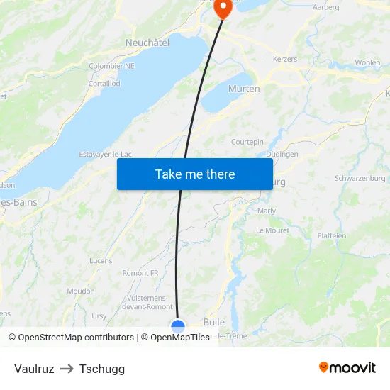 Vaulruz to Tschugg map