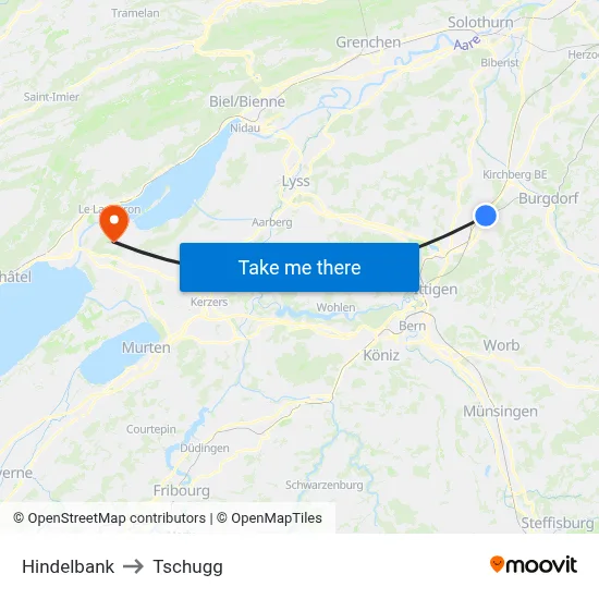 Hindelbank to Tschugg map