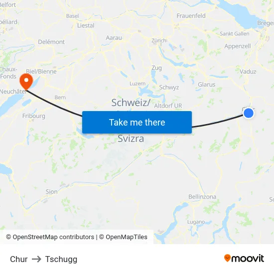 Chur to Tschugg map