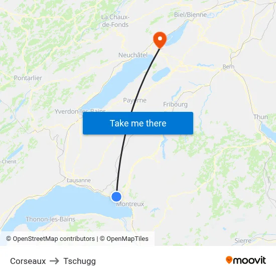 Corseaux to Tschugg map