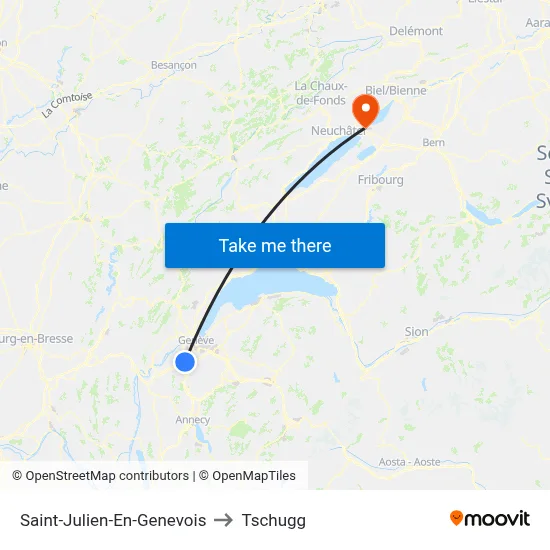 Saint-Julien-En-Genevois to Tschugg map