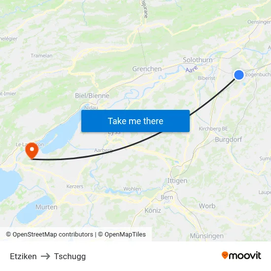 Etziken to Tschugg map