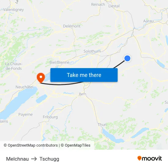 Melchnau to Tschugg map