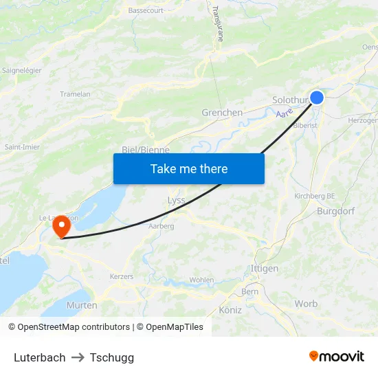 Luterbach to Tschugg map