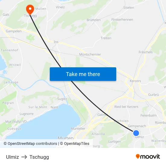Ulmiz to Tschugg map