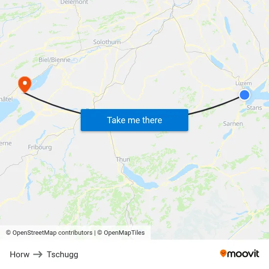 Horw to Tschugg map